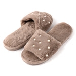 Pantofole punta aperta con perle visone 0015 Preziosa
