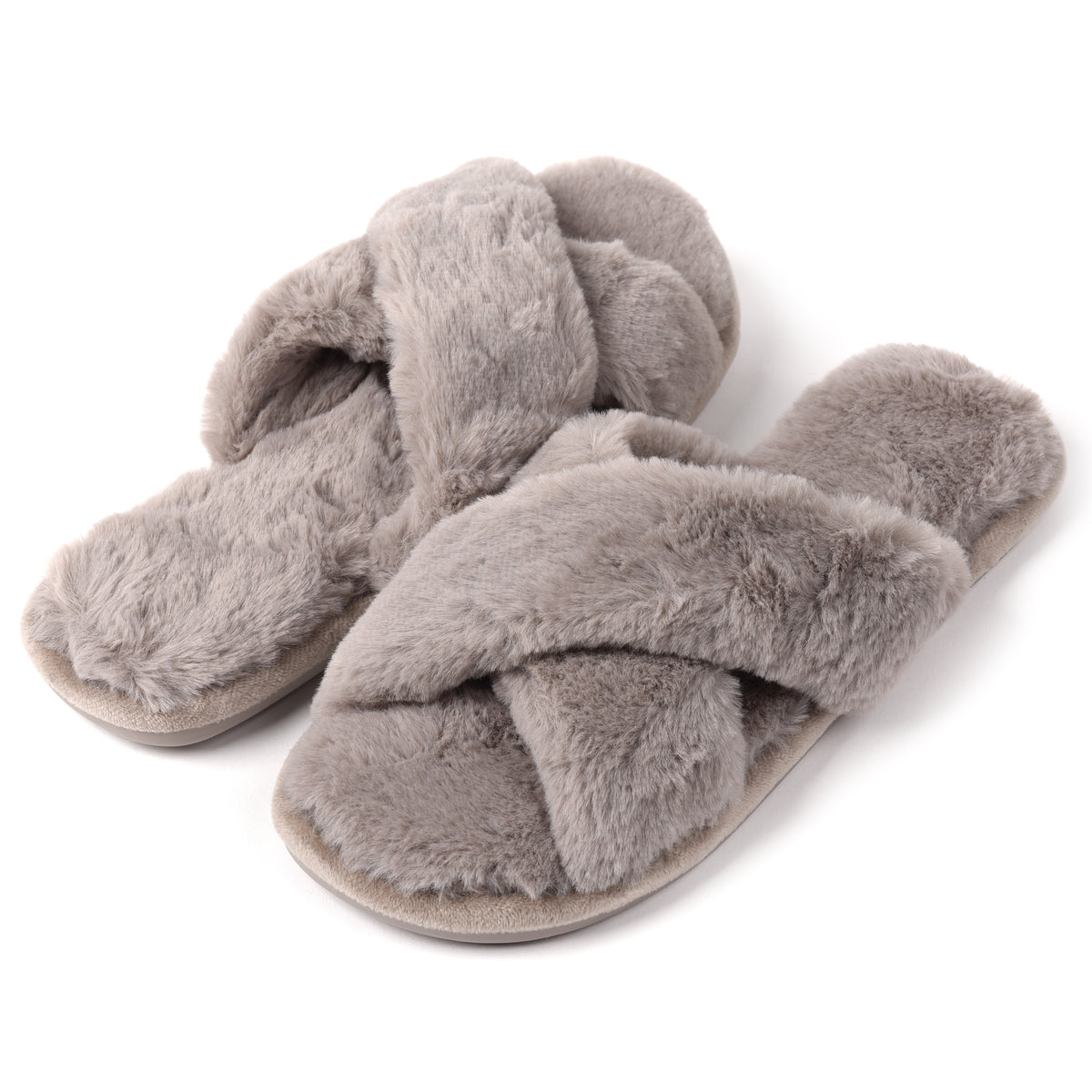 Pantofole donna fasce incrociate tortora ecopelliccia Preziosa 0011