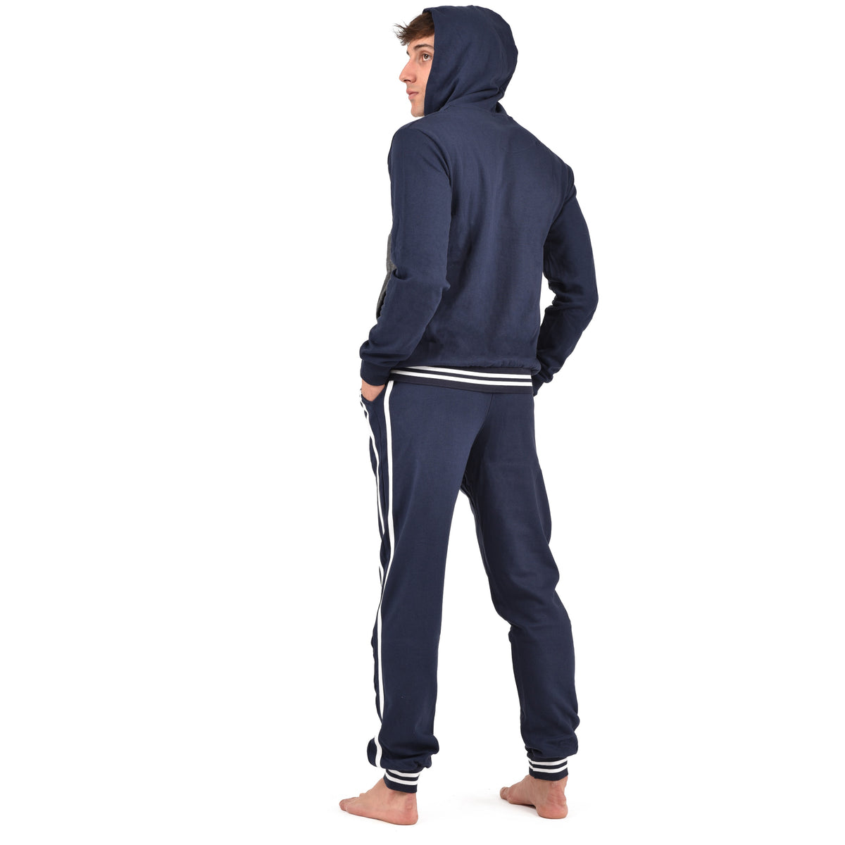 Tuta con cappuccio aperta e zip uomo felpata Biancaluna 1021 blu