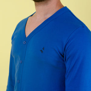 Pigiama uomo Navigare 14258A aperto scollo a V caldo cotone bluette
