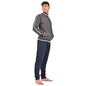 Tuta uomo pigiama completo casa felpato Biancaluna 1020 grigio scuro blu