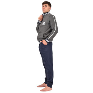 Tuta uomo pigiama completo casa felpato Biancaluna 1020 grigio scuro blu