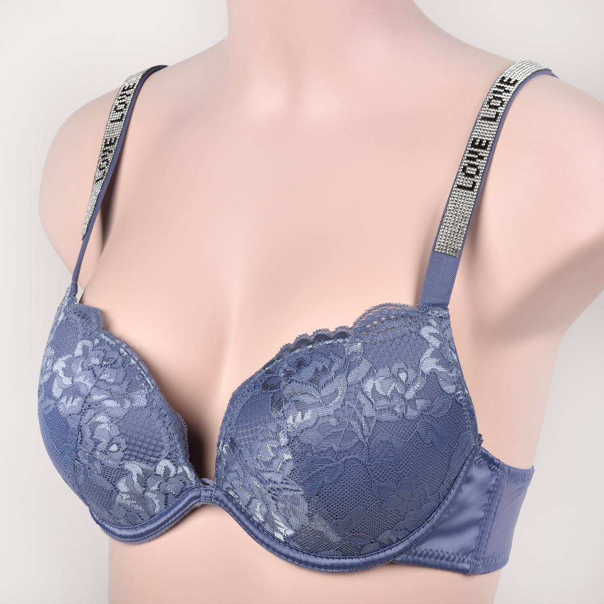 Coordinato Push-up + Brasiliana strass pizzo 53695 Love and Bra blu allure