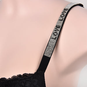 Coordinato Push-up + Brasiliana strass e pizzo nero 53695 Love and Bra 