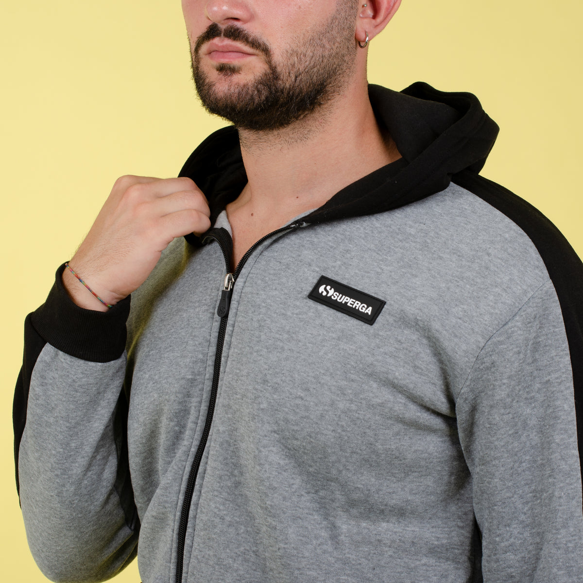 Tuta felpa con cappuccio e zip Superga uomo felpata nero 22313