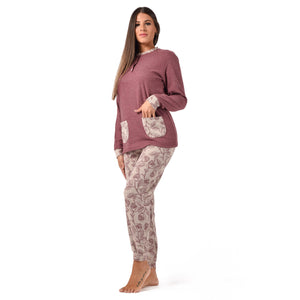 Pigiama donna serafino con tasche Karel punto milano SE5301