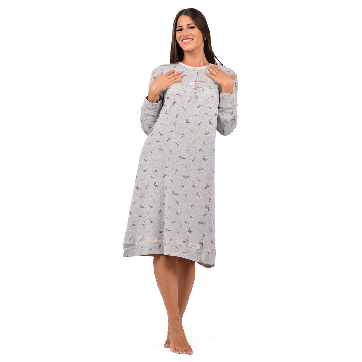 Camicia da notte classica ampia a fiori in caldo cotone Cippi 3159
