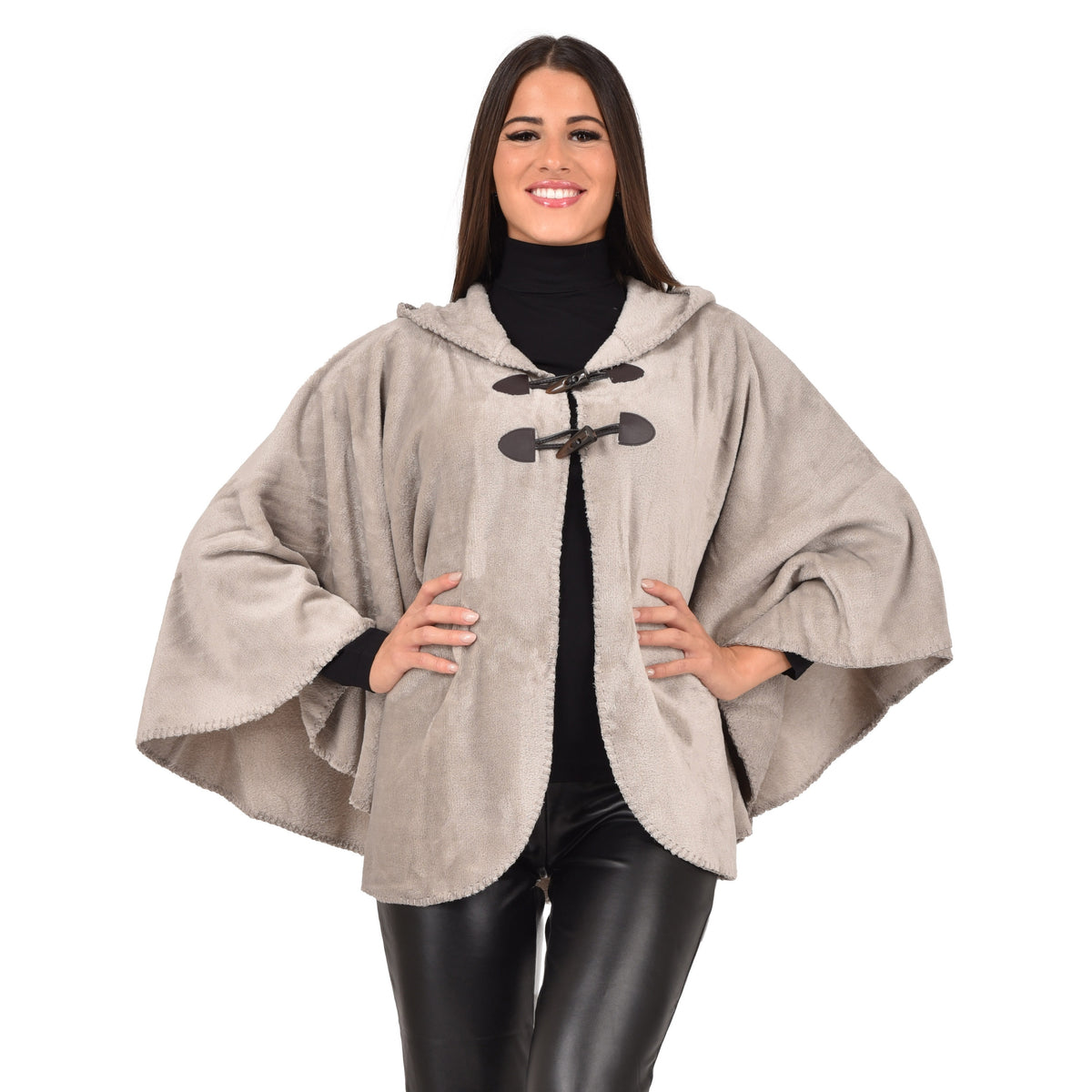 Cappa Giacca con cappuccio e alamari donna caldo flannel Biancaluna