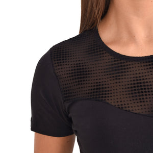 Maglia donna Jadea 4293 moda mezze maniche tulle floccato pois