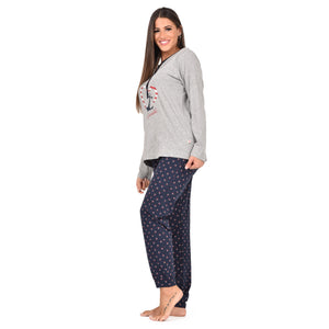 Pigiama donna Lovable L0CPT cotone ancora cuori grigio melange blu