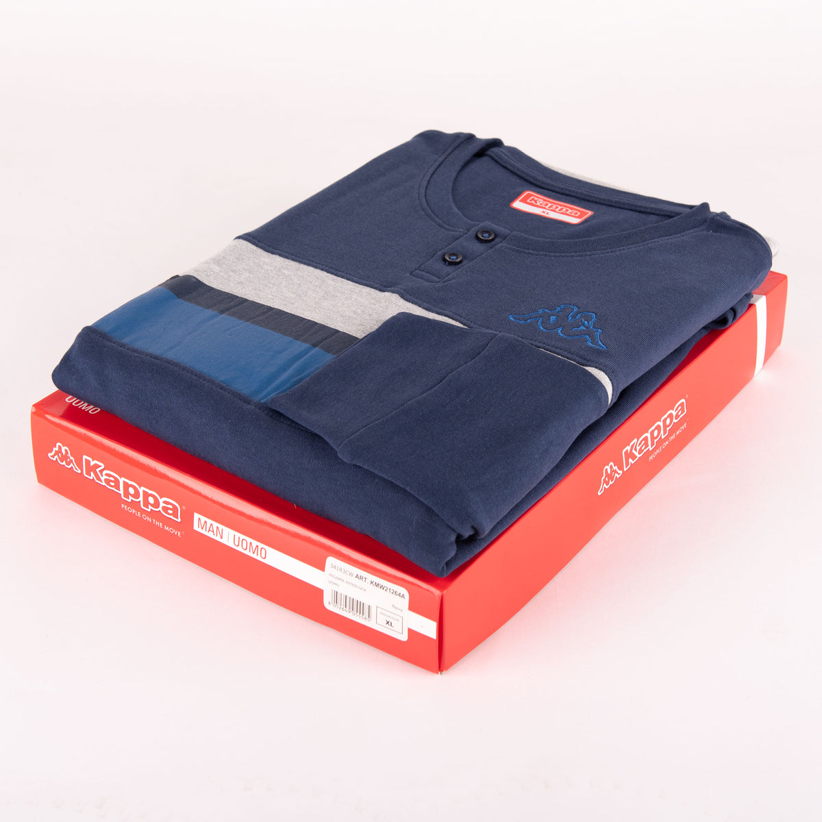 Pigiama uomo Kappa 21264 caldo cotone blu navy con polsini