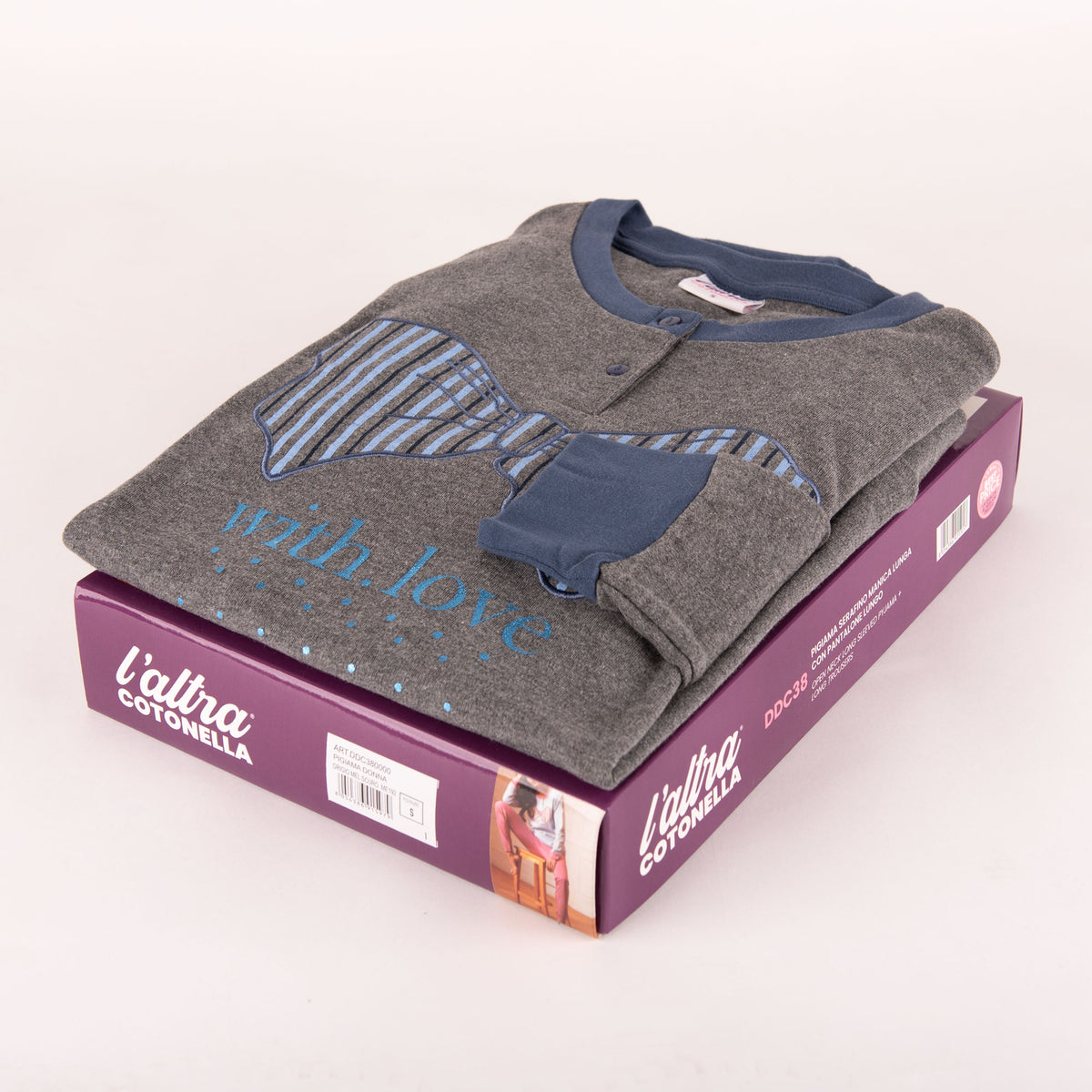 Pigiama donna interlock fiocco jeans grigio Cotonella DDC38