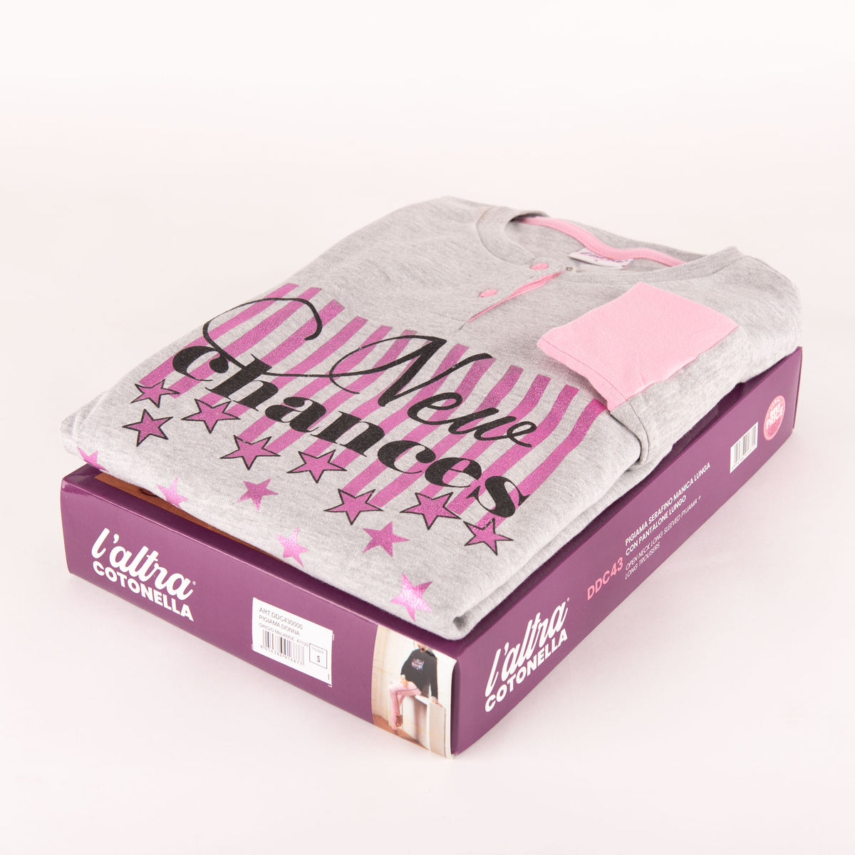Pigiama donna caldo cotone Cotonella DDC43 grigio nero