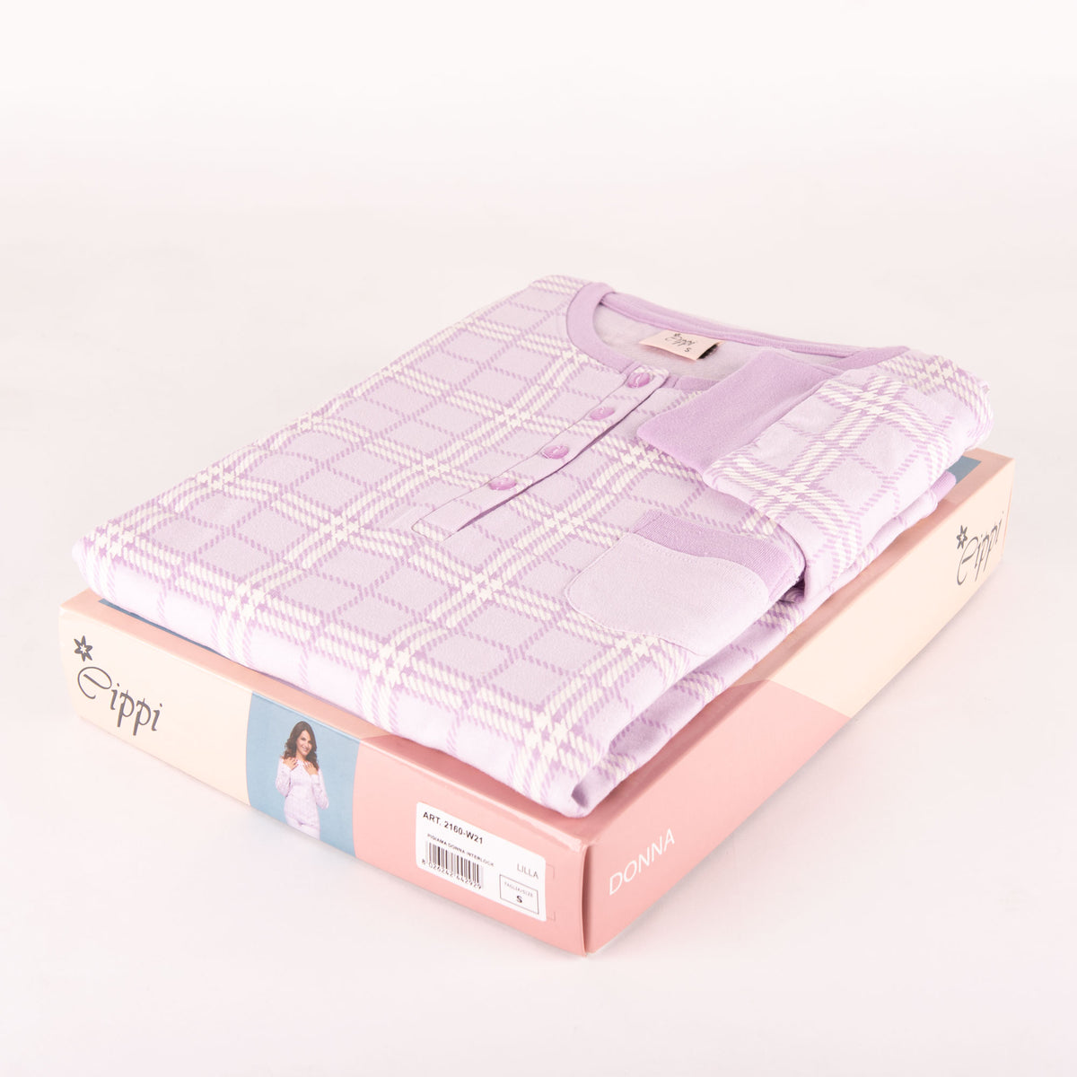 Pigiama donna caldo cotone con polsini Cippi 2160 glicine lilla