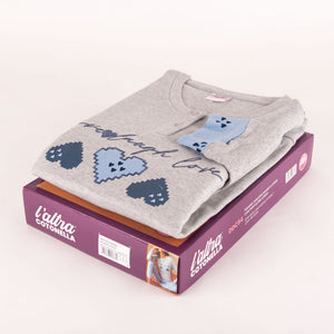 Pigiama donna interlock cuore Cotonella DDC54 grigio celeste