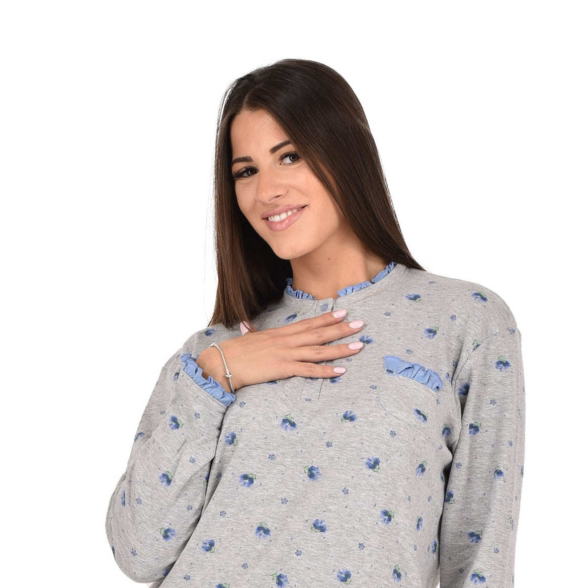 Pigiama donna Cippi 2224 invernale caldo cotone iris grigio