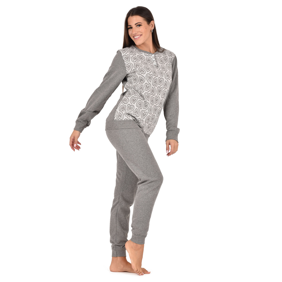 Pigiama donna punto milano caldo cuori Ambro D6507.23
