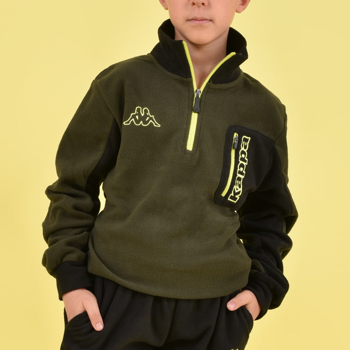 Pigiama tuta in pile micro polar mezza zip e taschino bambino Kappa 22133-Y militare nero