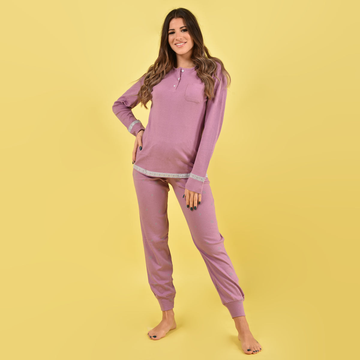 Pigiama donna caldo cotone malva Karelpiù SE3408