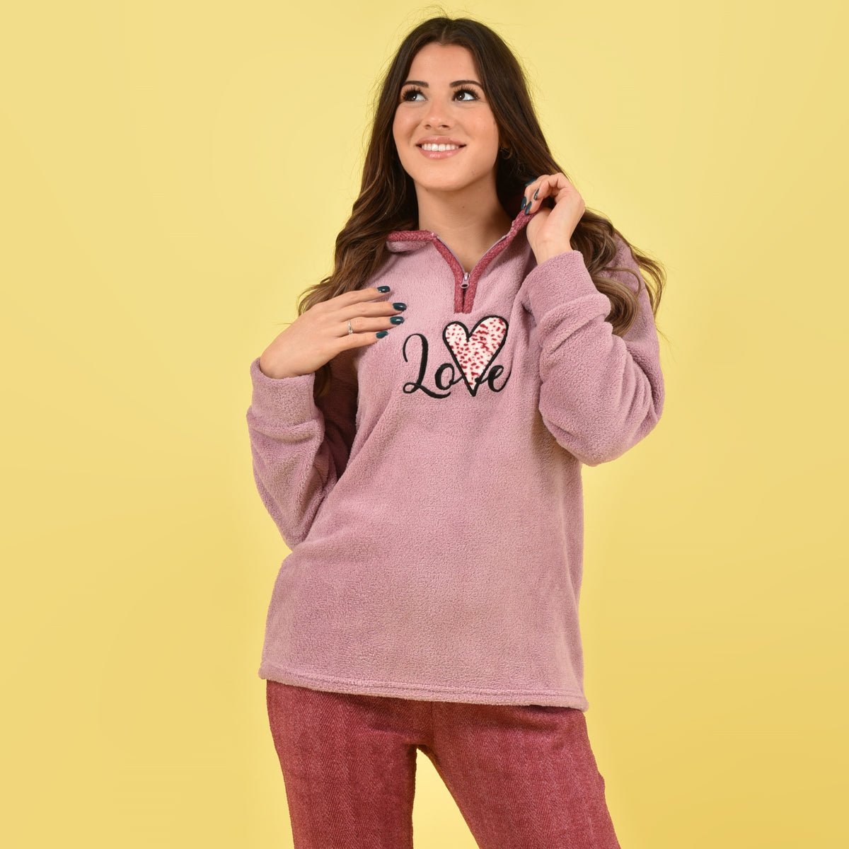 Pigiama donna invernale coral "love" rosa Karelpiù SE3460