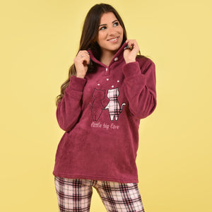 Pigiama donna invernale coral gattini fantasia quadretti rosa orchidea Karelpiù SE3478