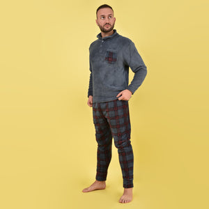 Pigiama coral collo alto pantalone quadri rossi Karel uomo SE3480
