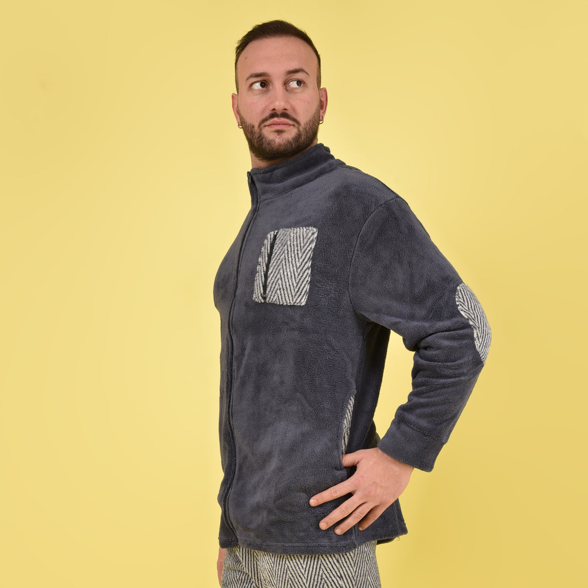 Giacca da camera uomo vestaglia zip caldissima Karel grigio avio SE3486