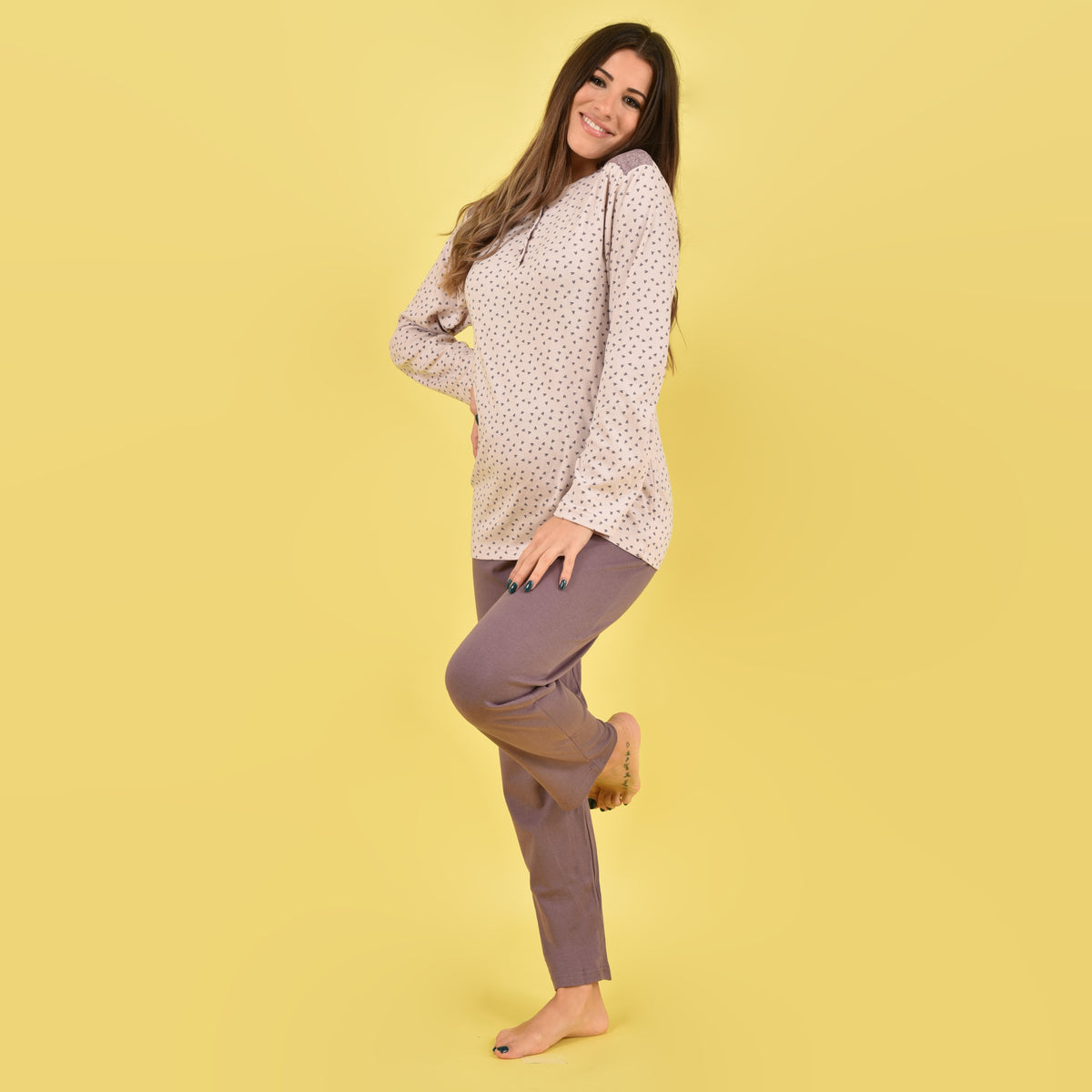 Pigiama donna caldo cotone malva Karelpiù SE3403