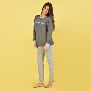 Pigiama caldo cotone interlock donna Cotonella DDD76 grigio