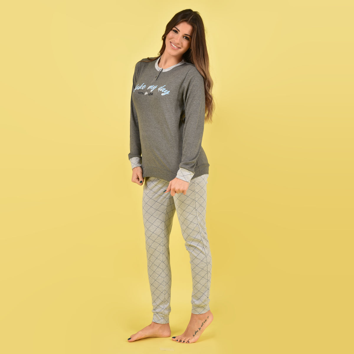 Pigiama caldo cotone interlock donna Cotonella DDD76 grigio