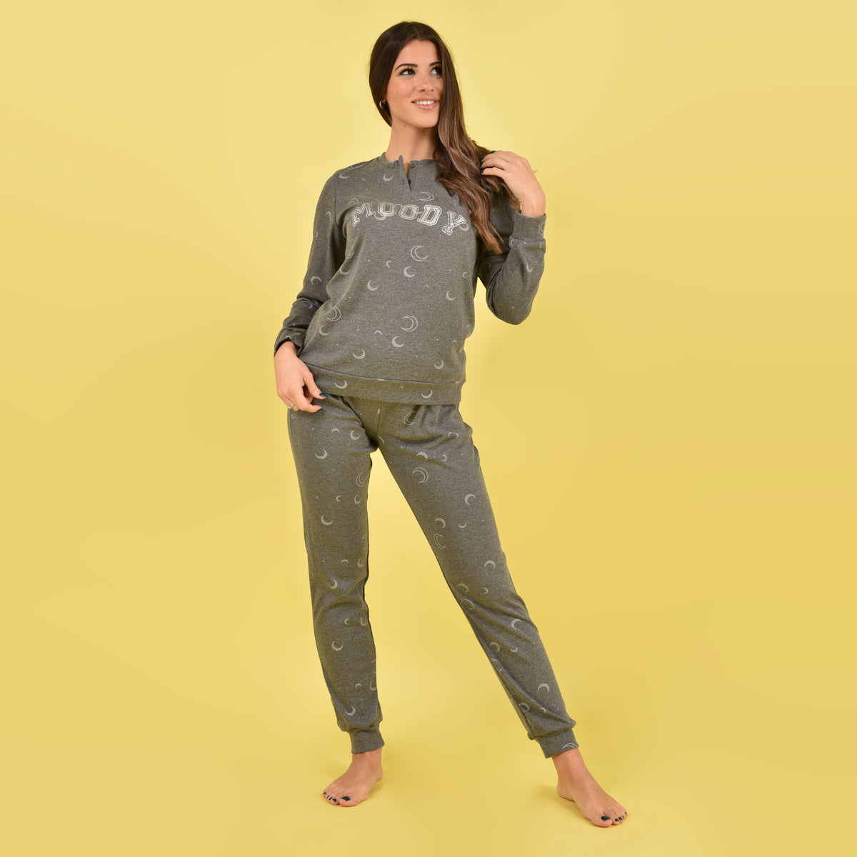 Pigiama donna invernale caldo cotone luna antracite Cotonella DDD66