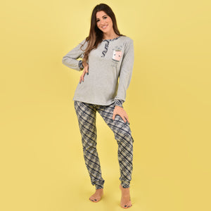 Pigiama donna caldo cotone grigio Cotonella DDD71