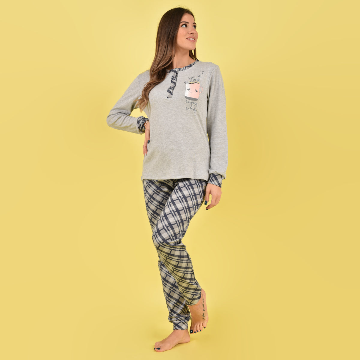 Pigiama donna caldo cotone grigio Cotonella DDD71