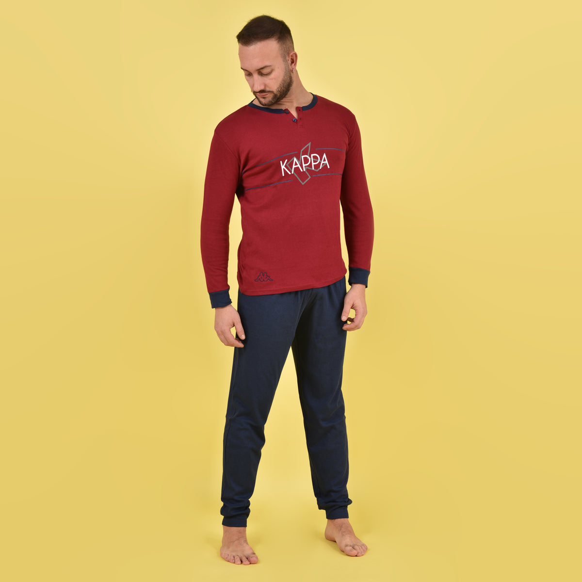 Pigiama uomo interlock caldo invernale celeste sportivo bordeaux  22103