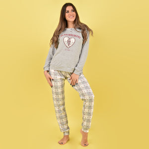 Pigiama donna Cotonella invernale DDD64 caldo cotone grigio melange