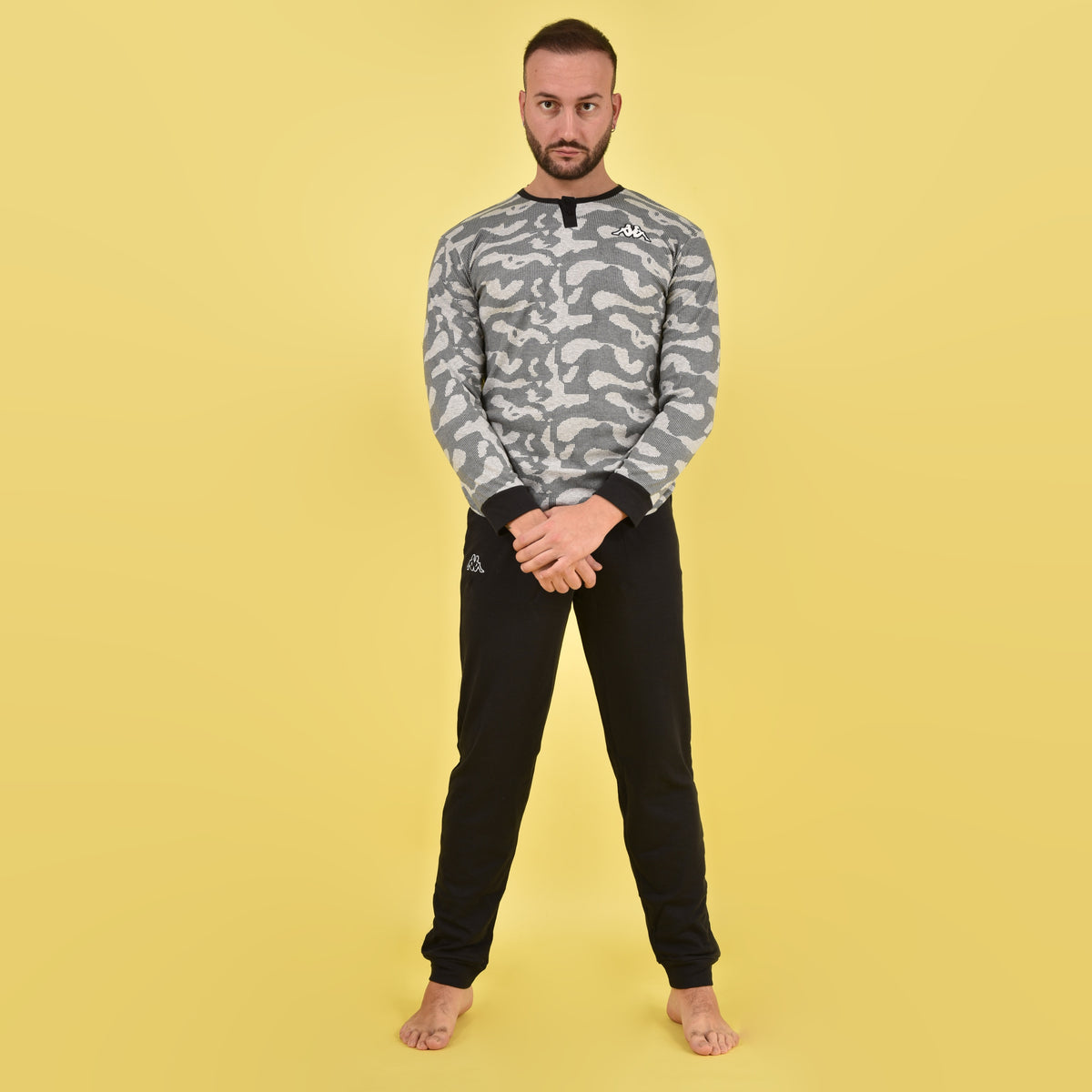 Pigiama uomo Kappa caldo cotone nero grigio 22106