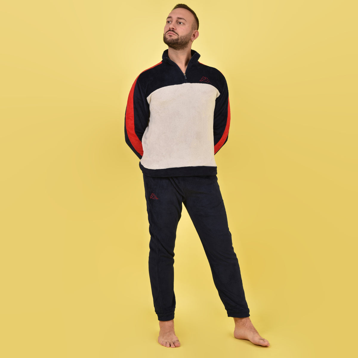 Pigiama caldo uomo coral mezza zip collo alto blu Kappa 22141