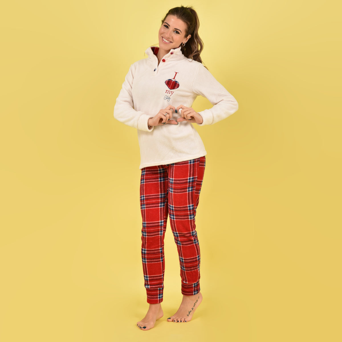 Pigiama donna invernale coral fantasia tartan rosso e panna Karelpiù SE3466