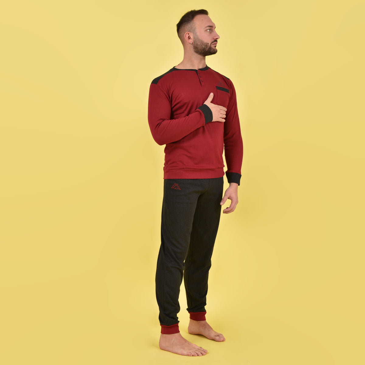 Pigiama uomo invernale caldo cotone Kappa grigio bordeaux 22102
