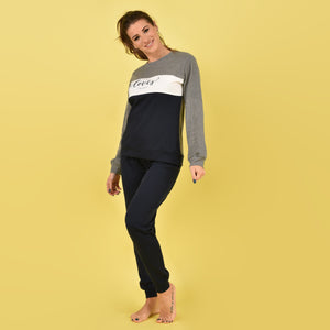 Pigiama donna caldo cotone Ambro D6020.22 var B grigio blu
