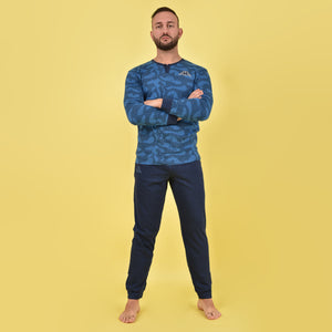 Pigiama Kappa caldo cotone uomo blu royal 22106 a serafino con polsini