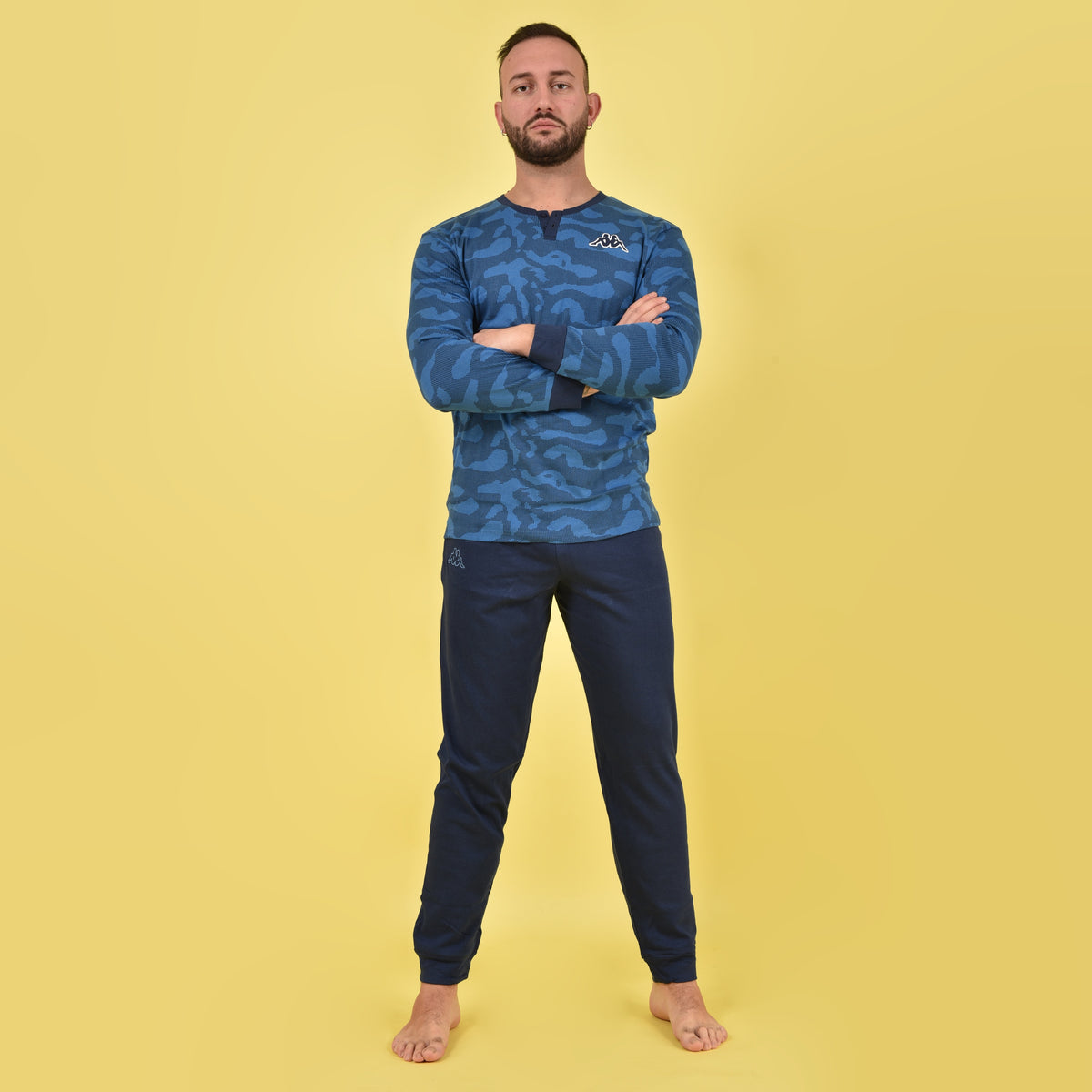 Pigiama Kappa caldo cotone uomo blu royal 22106 a serafino con polsini