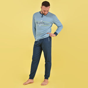 Pigiama uomo interlock caldo invernale celeste sportivo avio 22103