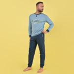 Pigiama uomo interlock caldo invernale celeste sportivo avio 22103