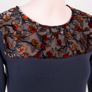 Maglia Jadea 4878 in cotone elastico con trasparenza floreale