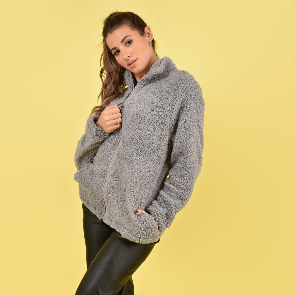 Giacca sherpa teddy caldissima con zip Biancaluna grigio
