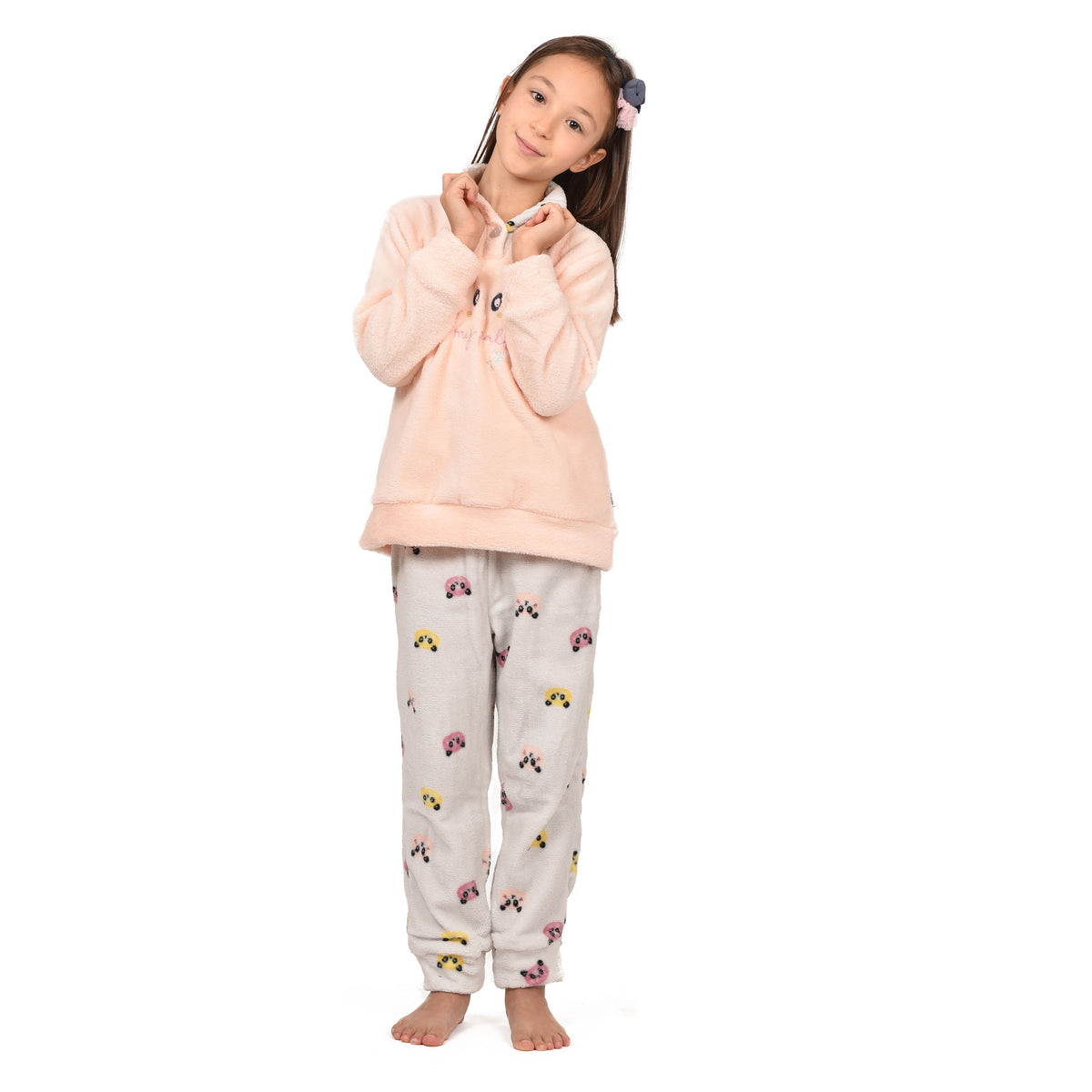 Pigiama in coral bimba soffice e caldo a collo alto Irge IK363