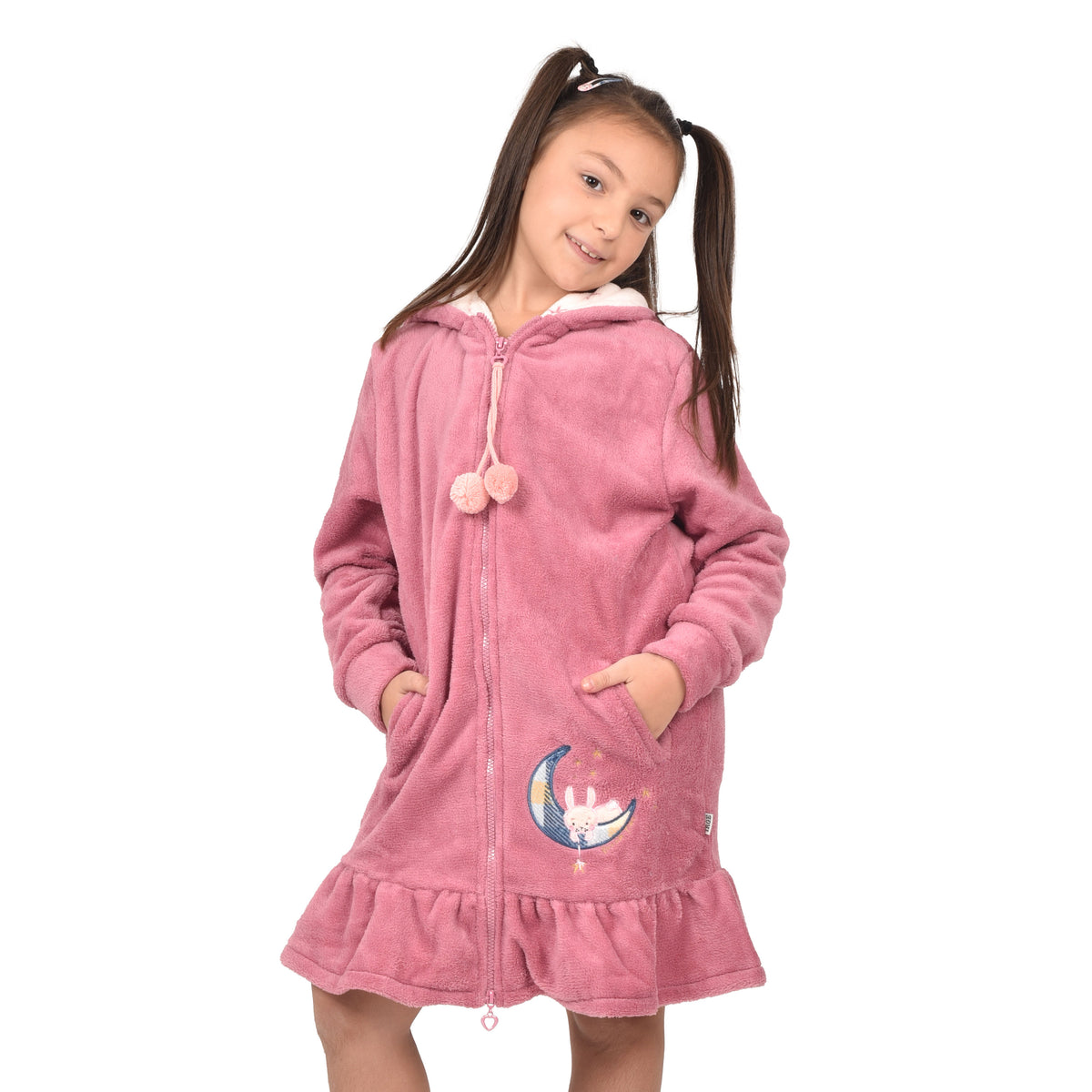 Vestaglia con zip bimba caldo coral  con cappuccio Irge IK368