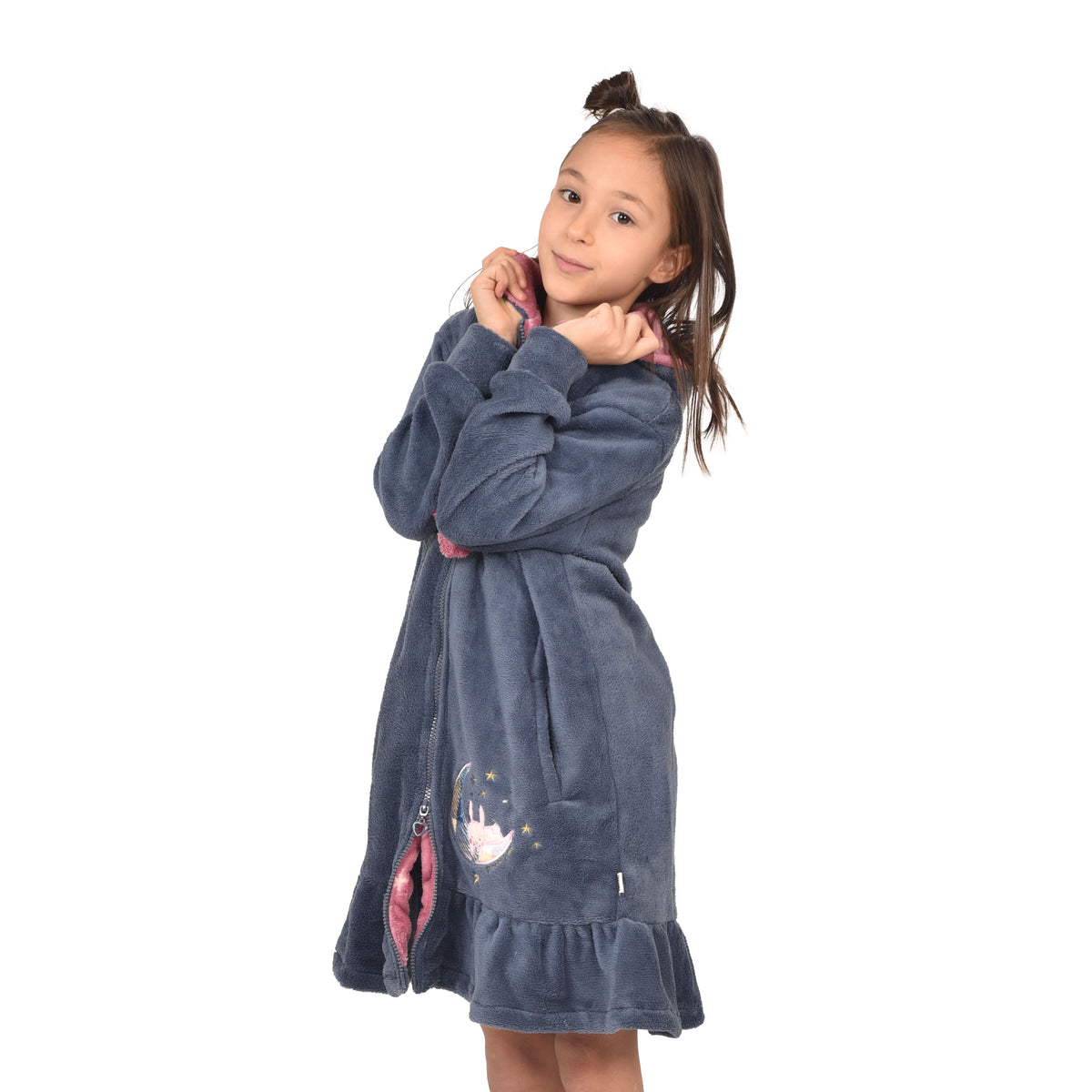 Vestaglia con zip bimba caldo coral  con cappuccio Irge IK368