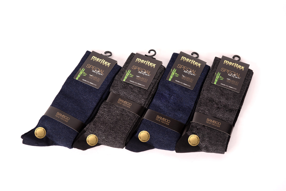 Calze uomo lunghe Meritex 2010 fibra naturale bamboo zigzag 4 paia